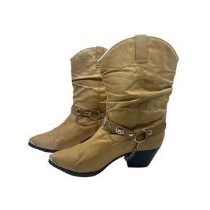 Dingo Women 10M Leather Slouch Harness Strap Western Cowgirl Tan Boots DI 526
